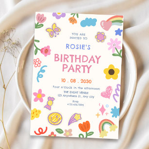 Invitación Dibujo de cumpleaños divertido y colorido