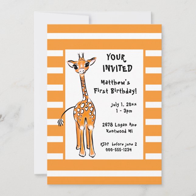 Invitación Dibujo de Cute Giraffe (Anverso)