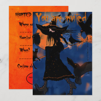Invitación Dibujo de dibujos animados de bruja de Halloween e
