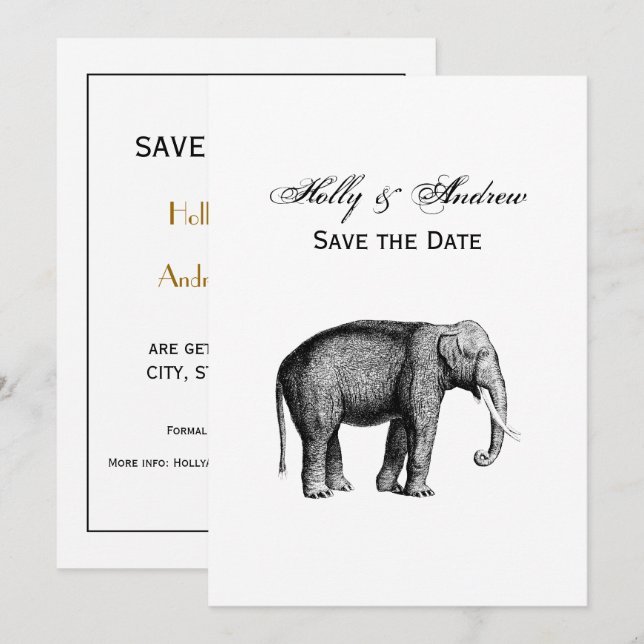 Invitación Dibujo de elefantes de época (Anverso / Reverso)