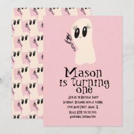 Invitación Dibujo de Fantasma Adorable Cumpleaños de Hallowee