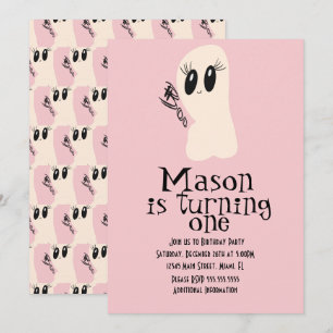 Invitación Dibujo de Fantasma Adorable Cumpleaños de Hallowee