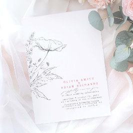 Invitación Dibujo de Flores Silvestres Elegante Boda Gris Ros