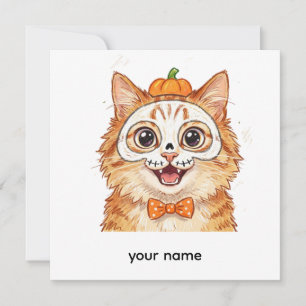 Invitación Dibujo de gato ginger con pintura de cara de esque