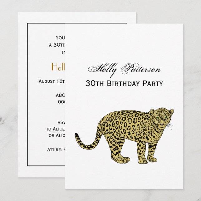Invitación Dibujo de gato manchado de leopardo guepardo vinta (Anverso / Reverso)