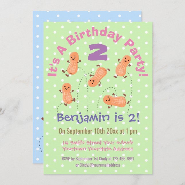 Invitación Dibujo de ilustración de cacahuetes saltarines lin (Anverso / Reverso)