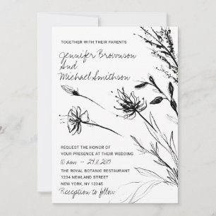 Invitación Dibujo de la mano botánica de flor dibujado