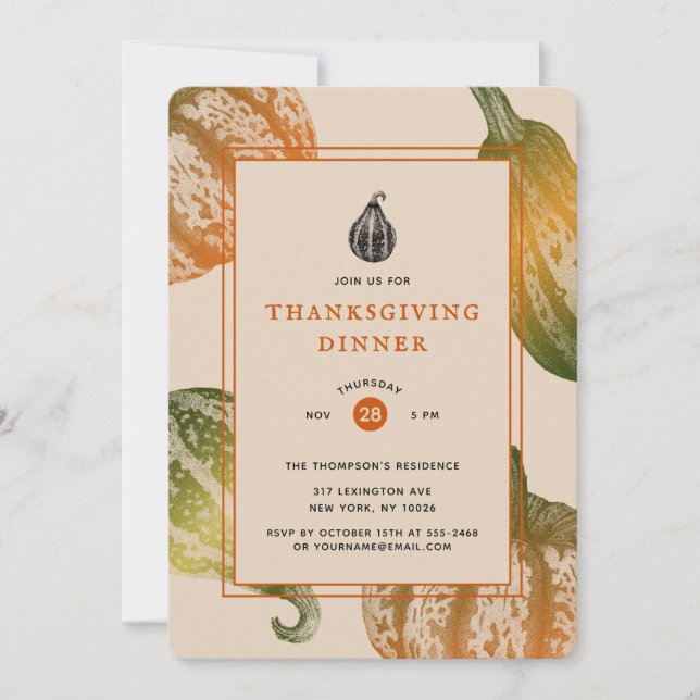 Invitación Dibujo de la tinta de las calabazas otoñales (Anverso)