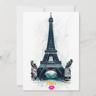 Invitación Dibujo de la Torre Eiffel, Impresión, Dibujo de Lí