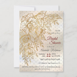 Invitación Dibujo de línea de Rosa elegante de oro