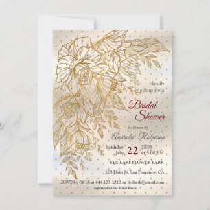 Invitación Dibujo de línea de Rosa elegante de oro