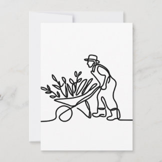 Invitación dibujo de línea de un agricultor o jardinero