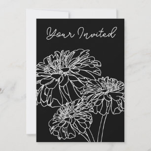 Invitación dibujo de línea floral blanca y minimalista
