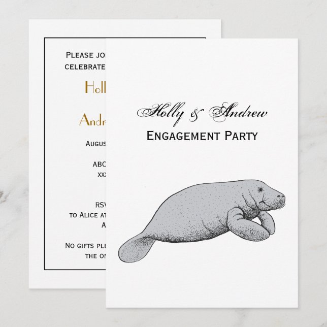 Invitación Dibujo de manatí vintage (Anverso / Reverso)