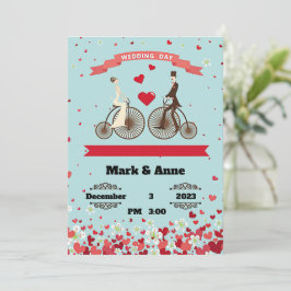 Invitación Dibujo de novia y novio montando bicicletas para e