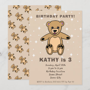 Invitación Dibujo de osito de peluche lindo beige Cumpleaños 