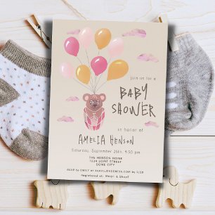 Invitación Dibujo de oso de peluche con globos para baby show