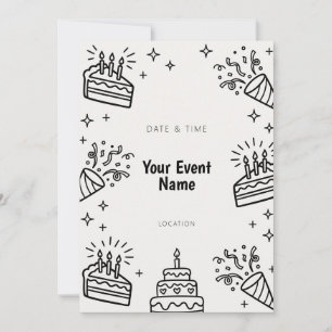 Invitación Dibujo de Pastel de Fiesta Explosión de Línea Arte