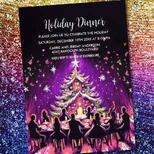 Invitación Dibujo de pastel de fiesta navideña púrpura