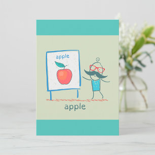 Invitación Dibujo de profesor manzana divertido aprendizaje a