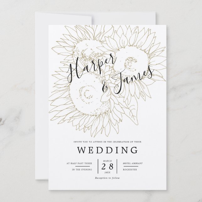 Invitación Dibujo de Sunflower boda de papel ruso (Anverso)