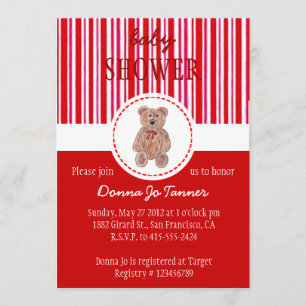 Invitación Dibujo de Teddy Bear en Baby Shower - Rojo