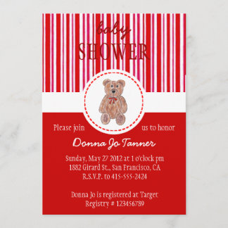 Invitación Dibujo de Teddy Bear en Baby Shower - Rojo