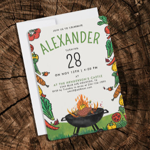 Invitación Dibujo divertido de barbacoa al aire libre con bis