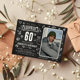 Invitación Dibujo Divertido en Pizarra Sorpresa Cumpleaños 60