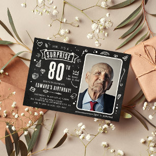 Invitación Dibujo divertido en pizarra Sorpresa de cumpleaños