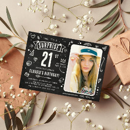 Invitación Dibujo divertido en pizarra Sorpresa de cumpleaños