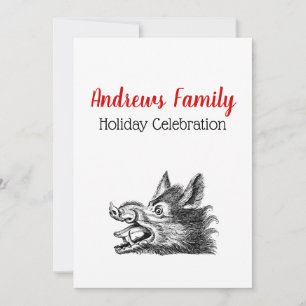 Invitación Dibujo en blanco y negro de cabeza de jabalí vinta
