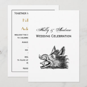 Invitación Dibujo en blanco y negro de cabeza de jabalí vinta