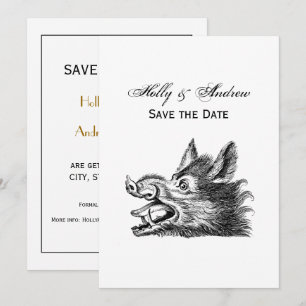 Invitación Dibujo en blanco y negro de cabeza de jabalí vinta