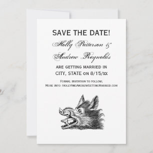 Invitación Dibujo en blanco y negro de cabeza de jabalí vinta