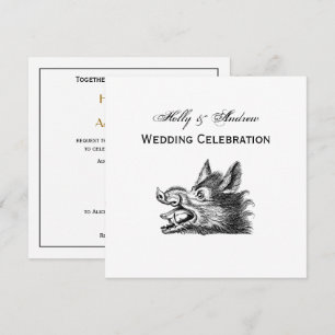 Invitación Dibujo en blanco y negro de cabeza de jabalí vinta