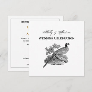 Invitación Dibujo en blanco y negro de faisán antiguo ave de 