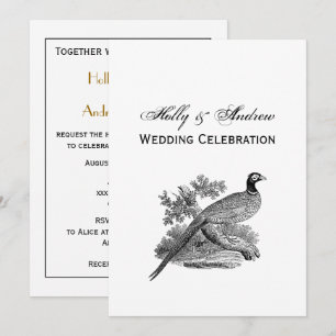 Invitación Dibujo en blanco y negro de faisán antiguo ave de 
