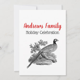 Invitación Dibujo en blanco y negro de faisán vintage para Na