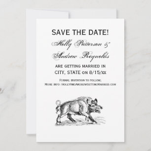 Invitación Dibujo en blanco y negro de jabalí vintage #2