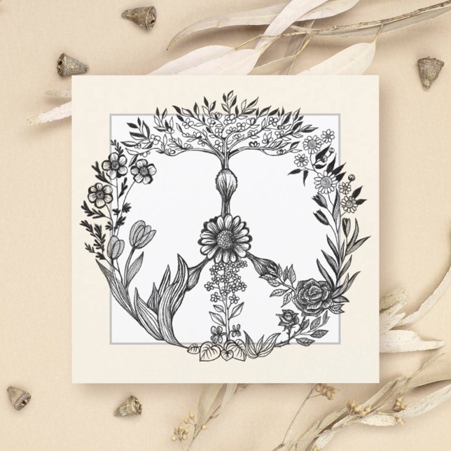 Invitación Dibujo floral de paz arte de flores de boho hippie (Subido por el creador)