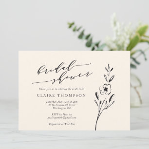 Invitación Dibujo floral minimalista en ducha de novia crema