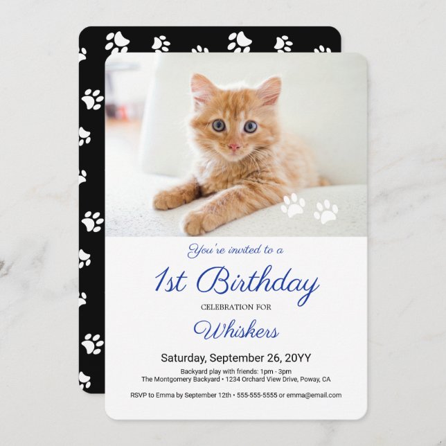Invitación Dibujo fotográfico Mascota lindo imprime fiesta de (Anverso / Reverso)