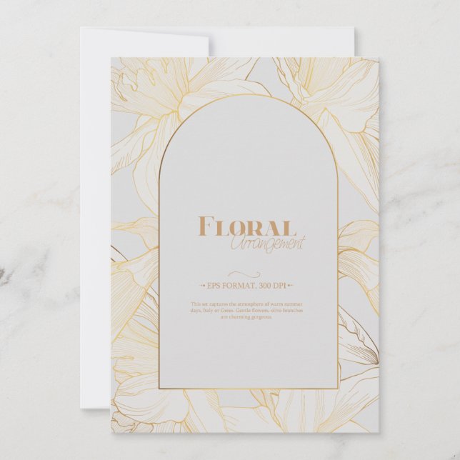 Invitación Dibujo lineal de flores de narcisos de primavera. (Anverso)