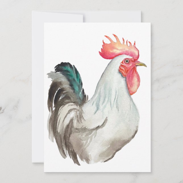 Invitación Dibujo manual de acuarela de un gallo (Anverso)