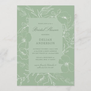 Invitación Dibujo manual Peony Sage Green Floral Bridal Showe