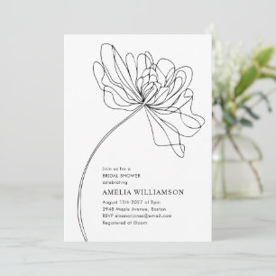Invitación Dibujo Minimalista de Flor Blanca Negra para Despe
