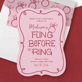 Invitación Dibujo rojo y rosa de dibujos animados antes del a