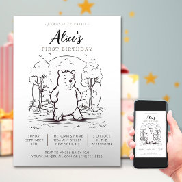 Invitación Dibujo simple Pequeño Oso Bebé Cumpleaños