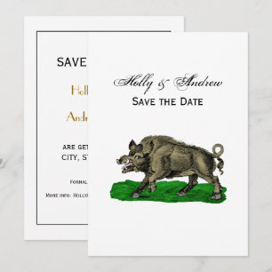 Invitación Dibujo Vintage de Jabalí en Blanco y Negro #3C